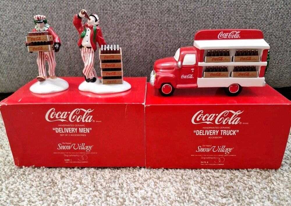 Dept 56 Snow Village Coca-Cola Delivery Truck 5479-8 & Delivery Men 5480-1